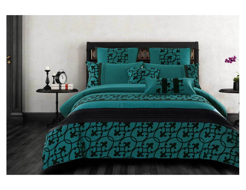 Nnedsz Queen Size Halsey Teal And Black Quilt Cover Set (3pcs)