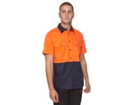 Hard Yakka Men's Short Sleeve Hi-Vis Two-Tone Shirt - Orange/Navy