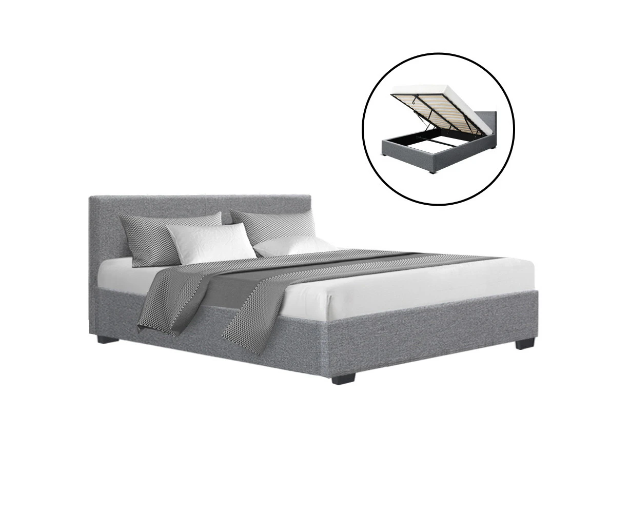 Artiss Bed Frame Queen Double King Single Size Gas Lift Grey Nino - Grey