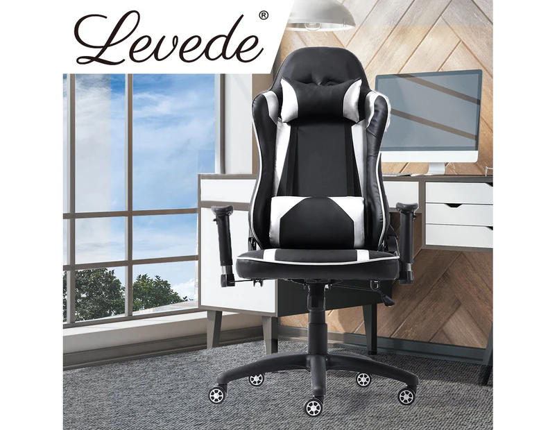 Levede Executive Gaming Office Chair Racing Computer PU Leather Recliner Silver