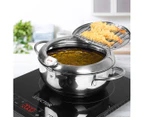 TOQUE 20cm Japanese Deep Frying Pot Stainless Steel Tempura Fryer Fry Pan Silver