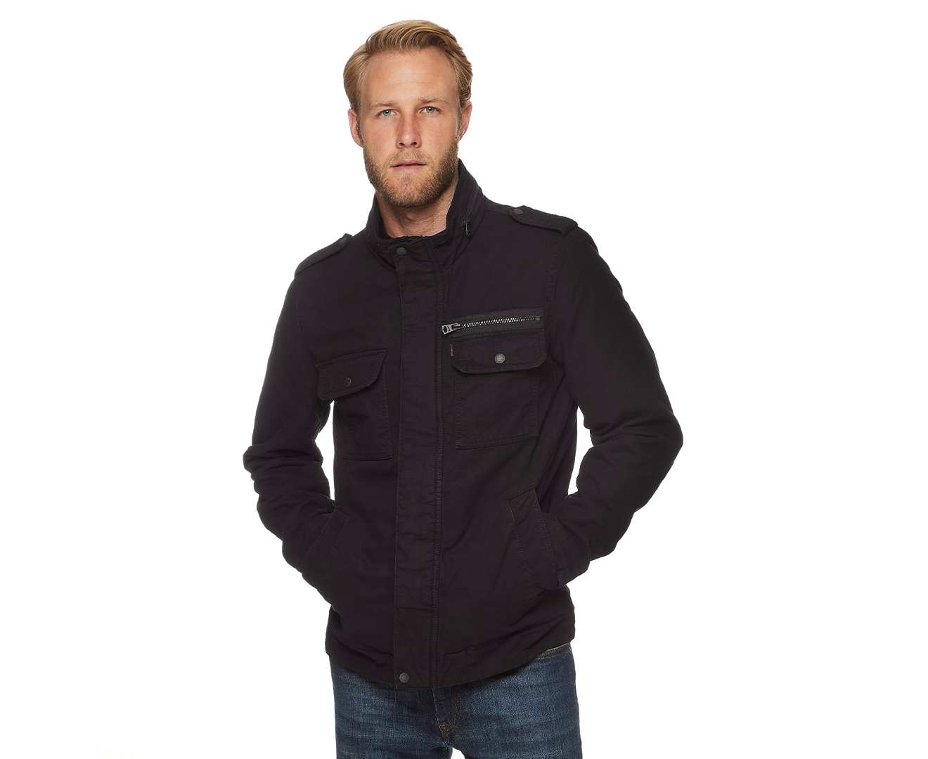 Levi's Men's Washed Cotton Military Jacket - Black 