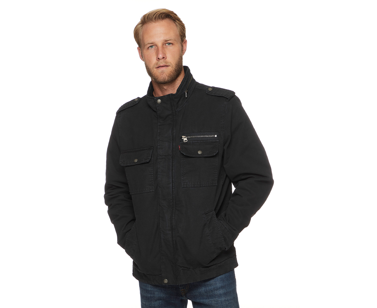 Levi's Men's Washed Cotton Military Jacket - Navy 