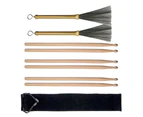 3 Pairs Wood Drum Sticks 5A Maple Drum Wire Brushes w/ Handle Comfortable