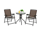 Costway 3PC Bistro Set Patio Table Chairs Outdoor Furniture Glass Folding Dining Chairs Cafe Garden Balcony