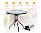 Costway Outdoor Bar Table Patio Furniture Round Coffee Side Table Tempered Glass Dining Garden Balcony Bistro w/Parasol Hole