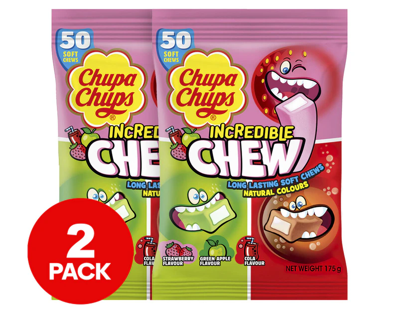 2 x 50pk Chupa Chups Incredible Chew Lollies Mixed 175g