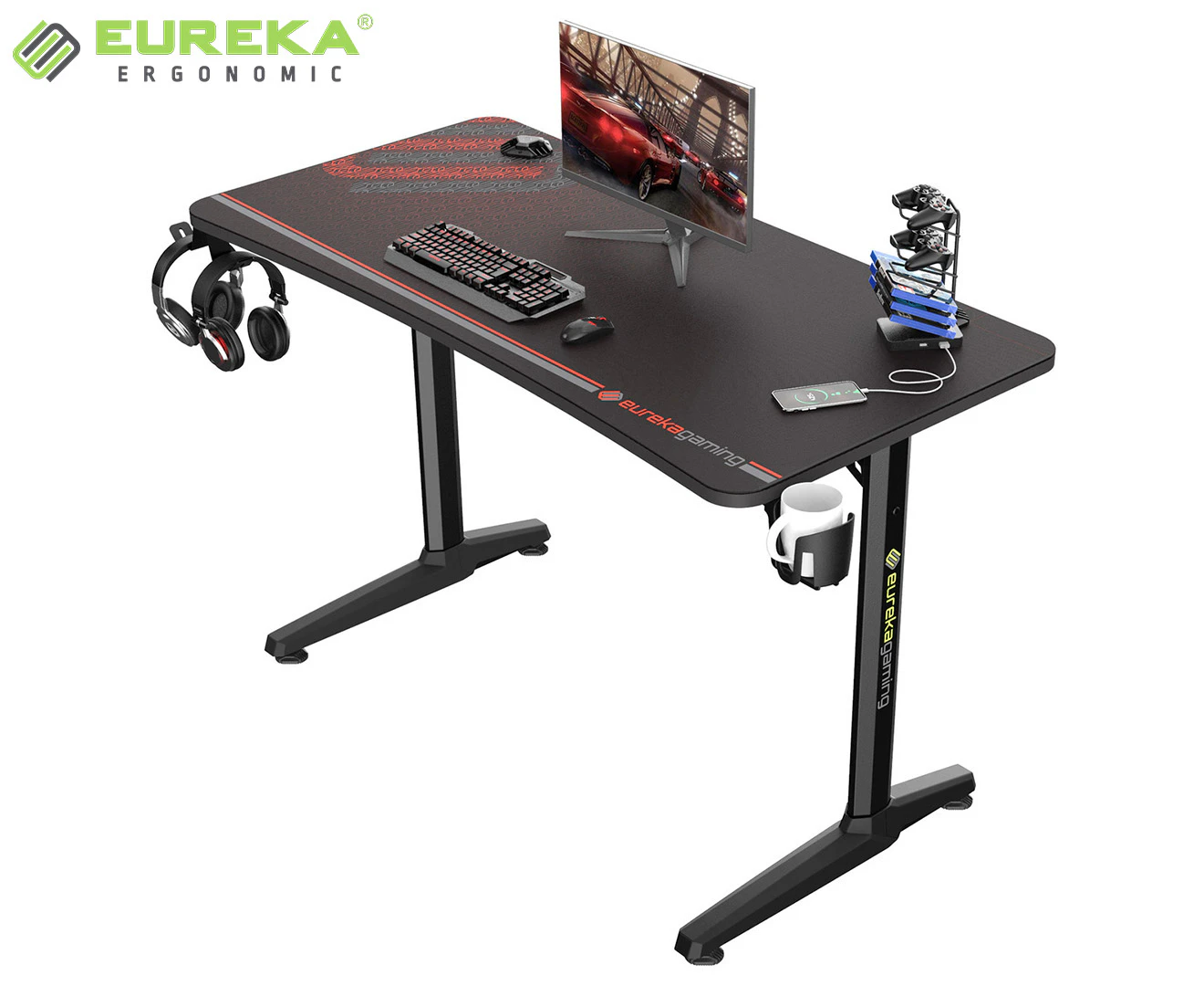 Eureka Ergonomic GIP-P47 Home Office Gaming Desk w/ Mousepad & Accessories - Black