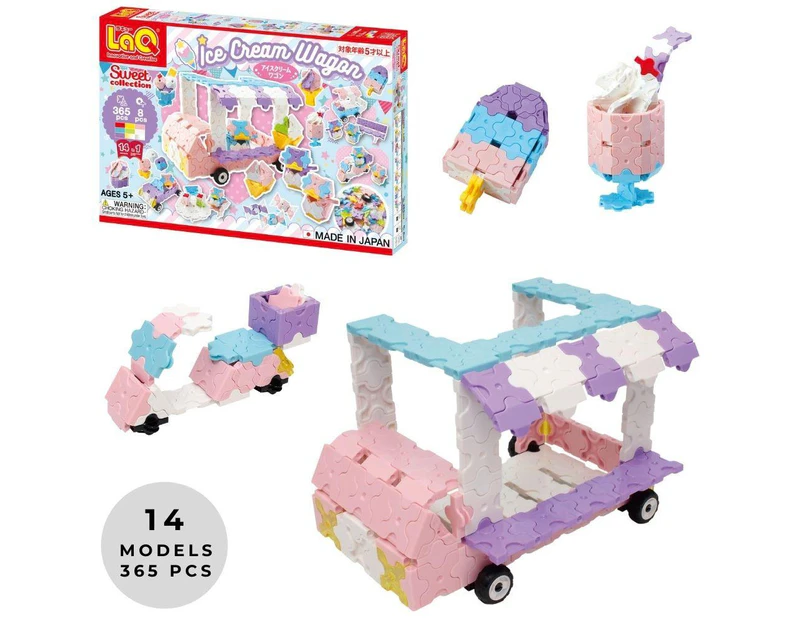 Laq Sweet Collection Ice Cream Wagon - 14 Models, 365 Pieces  | Construction Stem Set | Made In Japan | Building Blocks | Educational Kit