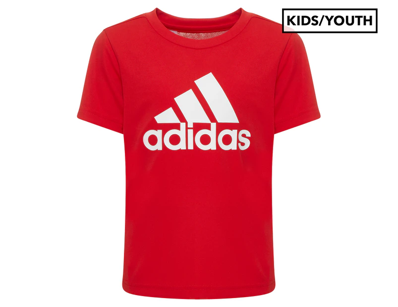 Adidas Boys' Designed 2 Move Big Logo Tee / T-Shirt / Tshirt - Vivid Red/White