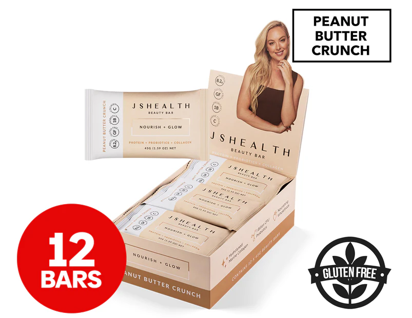 12 x JS Health Nourish + Glow Beauty Bars Peanut Butter 45g