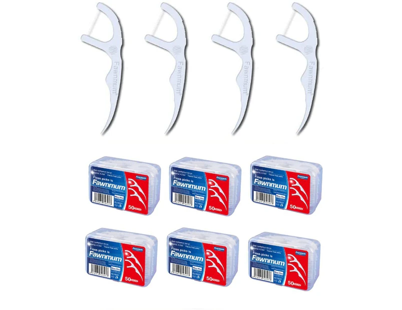 300PCS (6x50pc/box) Disposable Dental Flosser Dental Deep Cleaning with Teeth Stick, Tooth Pick, Interdental Brush