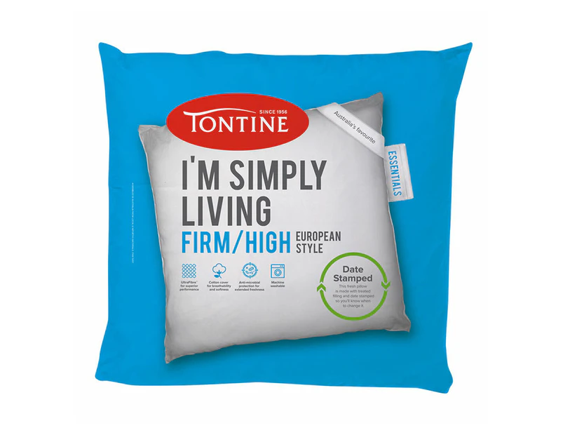 Tontine 65x65cm Simply Living European Cotton Square Pillow Firm High Profile WT