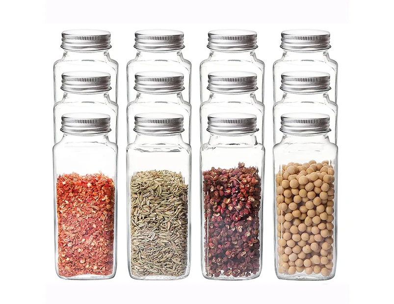 12pcs Spice Jars Set Condiment Storage Container Square Glass Containers Clear