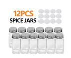 12pcs Spice Jars Set Condiment Storage Container Square Glass Containers Clear