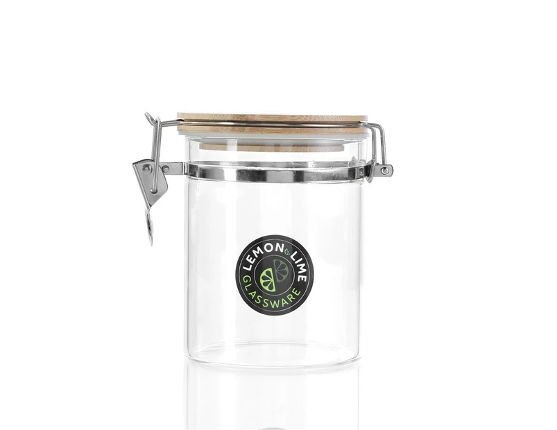 Lemon & Lime Camden 800ml/12.5cm Glass Clip Jar/Container Clear w/ Bamboo Lid