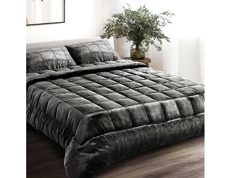 Giselle Bedding Faux Mink Quilt Charcoal Queen