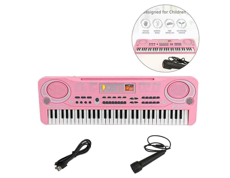 USB Port 61 Key Piano Keyboard with Microphone Portable Electronic Keyboard Digital Musical Piano Kids Keyboard Home Teaching Christmas Gift Toys for Beginners Adults Kids Boy Girls 