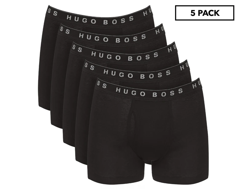 Hugo Boss Men's Pure Cotton Fine Rib Boxer Briefs 5-Pack - Black