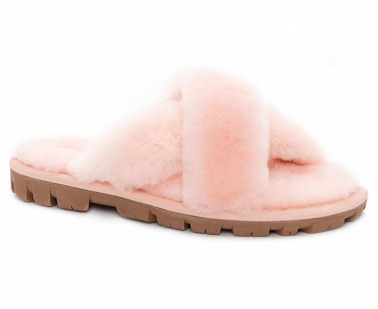 OZWEAR Connection Women's Fluffy Crossover Slippers - Pink | Catch.co.nz