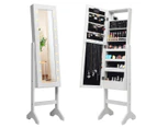 Giantex Jewelry Armoire w/ LED Lights Free Standing Mirrored Jewelry Cabinet w/Large Storgae Space & Mirror,White