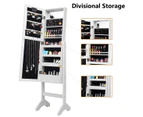 Giantex Jewelry Armoire w/ LED Lights Free Standing Mirrored Jewelry Cabinet w/Large Storgae Space & Mirror,White