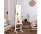 Giantex Jewelry Armoire w/ LED Lights Free Standing Mirrored Jewelry Cabinet w/Large Storgae Space & Mirror,White