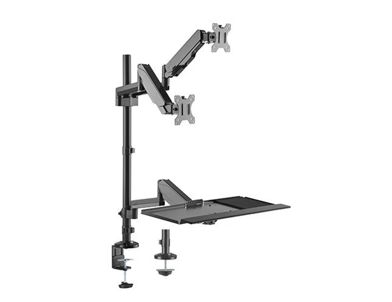 Brateck Gas Spring Sit-Stand Workstation Dual Monitors Mount Fit Most 17'-32' Moniters Up to 8kg per screen, 3600 Screen Rotation