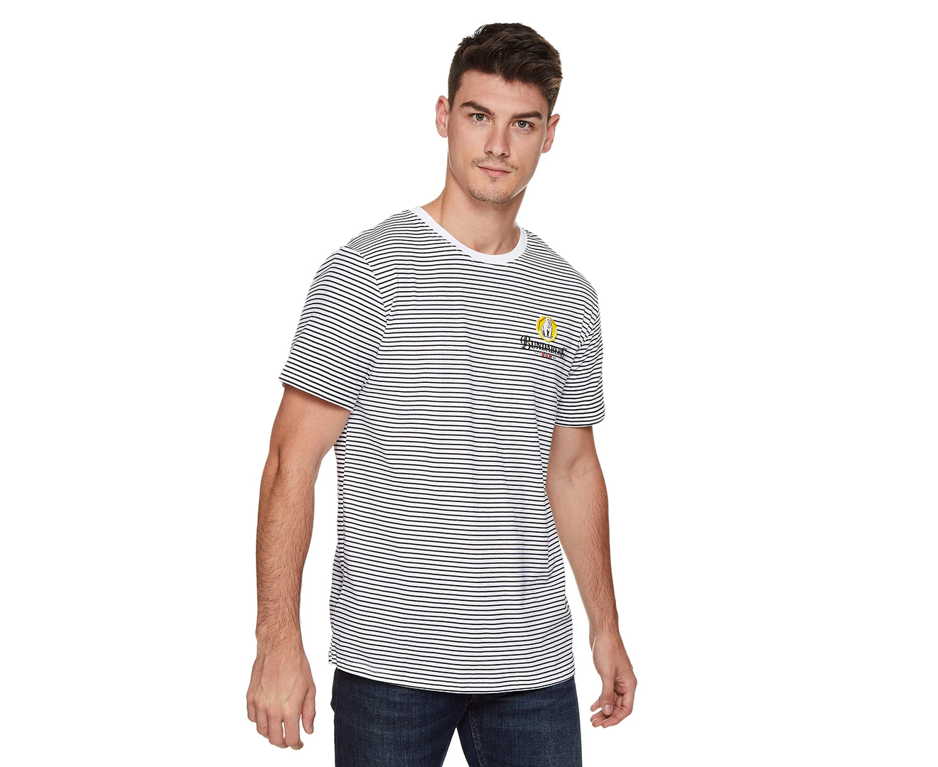 Bundaberg Rum Men's Striped Tee / T-Shirt / Tshirt - White/Black