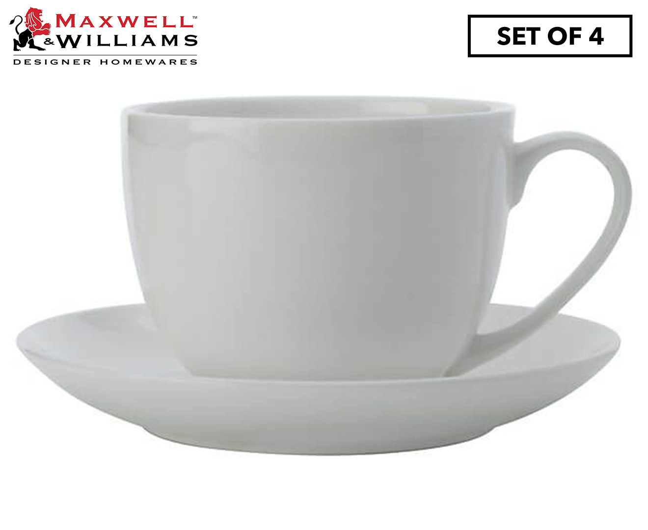 Set of 4 Maxwell & Williams 230mL Cashmere Cup & Saucer - White | Catch ...