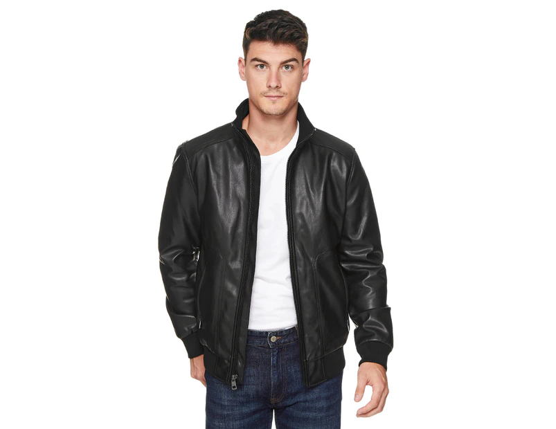 Calvin Klein Men's Synthetic Leather Bomber Jacket - Black