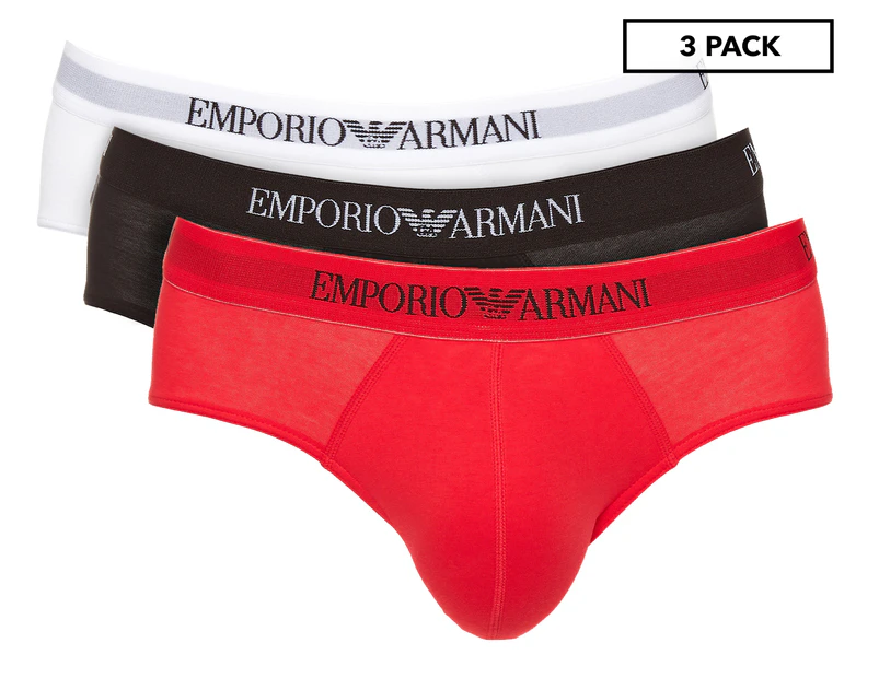 Emporio Armani Men's Classic Pure Cotton Briefs 3-Pack - White/Red/Black
