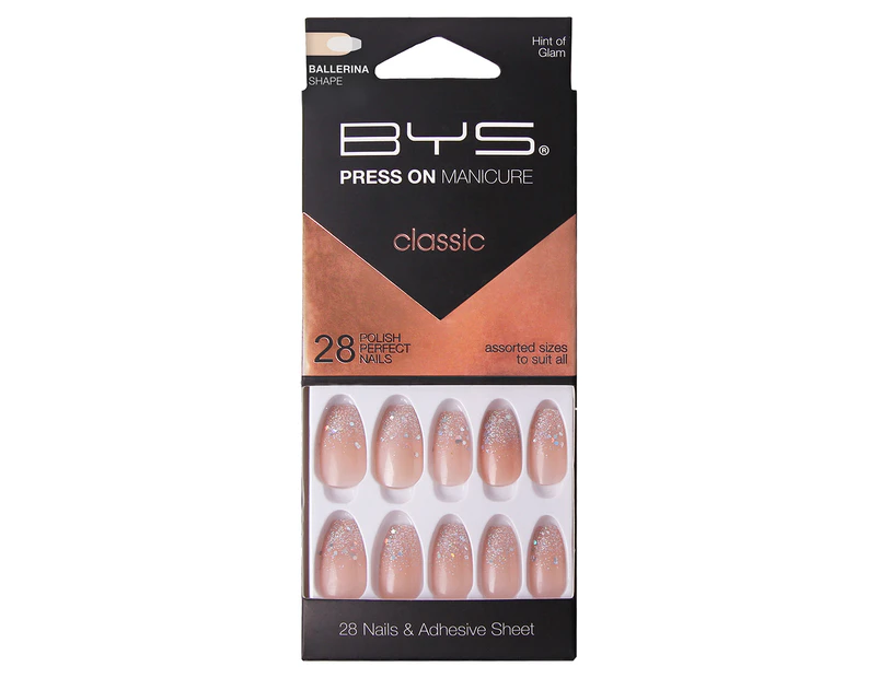 BYS Press On Manicure Ballerina Shape Nails 28pk - Hint of Glam | .au BYS Press On Manicure Ballerina Shape Nails 28pk - Hint of Glam | .au