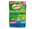 2pc Sabco 43cm Mopping Refill Replacement Microfibre Wet Pad For Open Plan Mop