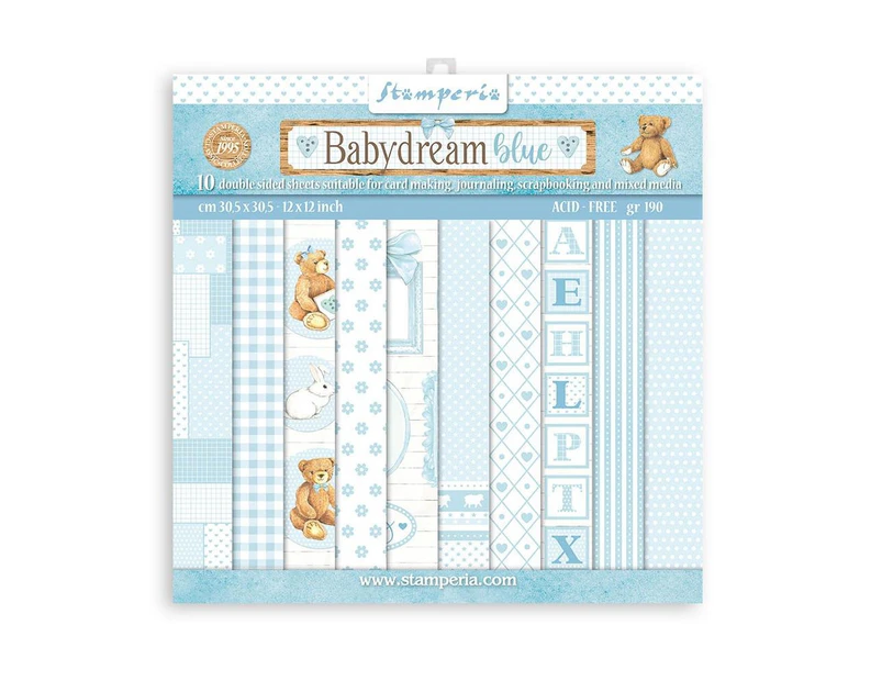 Stamperia Backgrounds Double-Sided Paper Pad 8"X8" 10 pack - Baby Dream Blue, Day Dream