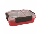 Oasis 2 Compartment LUNCH BOX Lunchbox Container Stainless Steel Red