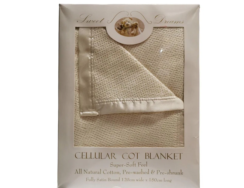 100% Cotton Beige Cellular Baby Cot Blanket 120x150cm Gift Pack