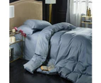 Solid Color 3pcs Quilt Cover Set 100% Microfiber - Soft and Breathable with Zipper Closure & Corner Ties - Grey Blue