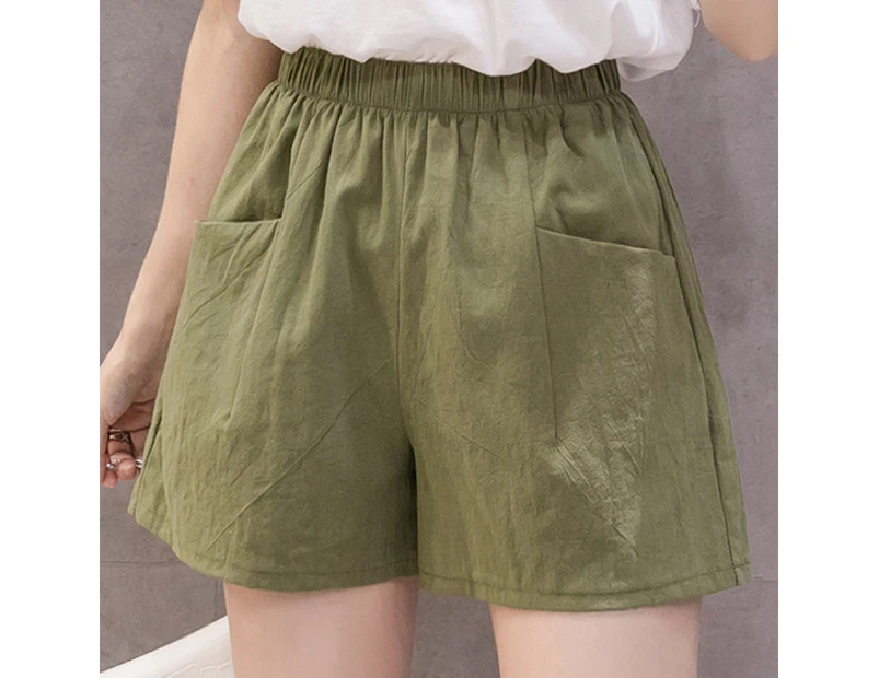 Ladies Plain Shorts Summer Elastic Waist Fashion Gym Short Pants Pockets - Army Green