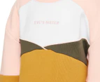 Eve's Sister Girls' Blocked Crew Sweater - Khaki/Mustard/Pink