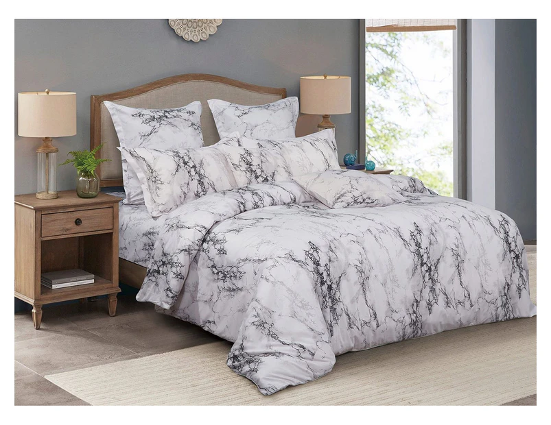 White Marble Bedding Set - Choose from Four Sizes of Quilt Cover Set/Options for Extra/European Pillowcases/Cushion Covers