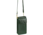 Pierre Cardin Rustic Leather Cross Body Clutch Bag Carry On Wallet - Emerald