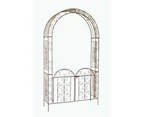 Garden Metal Arch with Gate, Outdoor, Brown