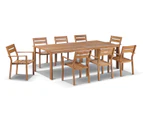 Outdoor Capri 9 Pcs Dining Setting With Santorini Chairs In Teak Timber Look Finish - Outdoor Aluminium Dining Settings - Timber Look with Cream