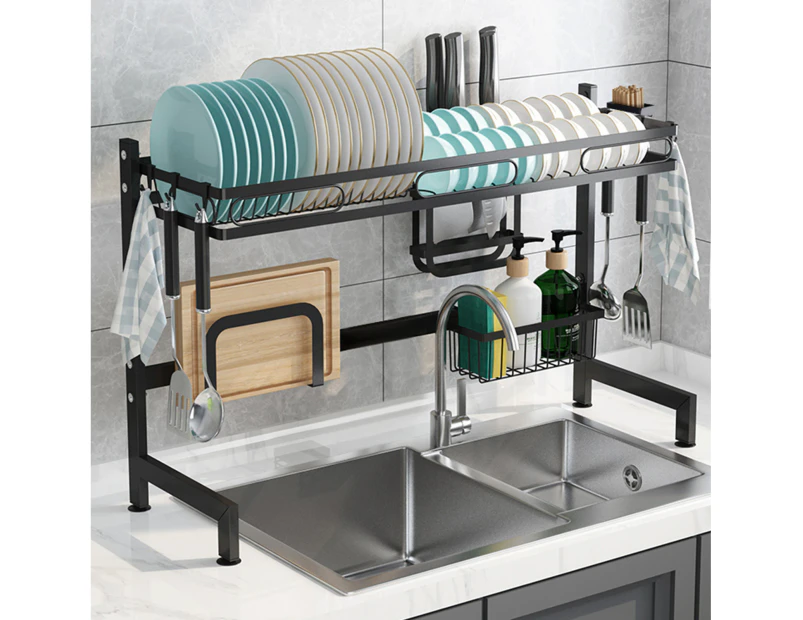 95cm Kitchen Storage Organiser Drying Dish Rack Over Sink Drainer Shelf Storage Rack Bowl Rack Black
