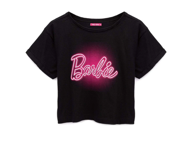 Barbie Womens Crop Top (Black/Neon Pink) - NS6652