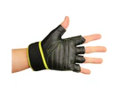 Fitness Mad Mens Core Fitness Leather Training Gloves (Black/Green/Yellow) - MQ174