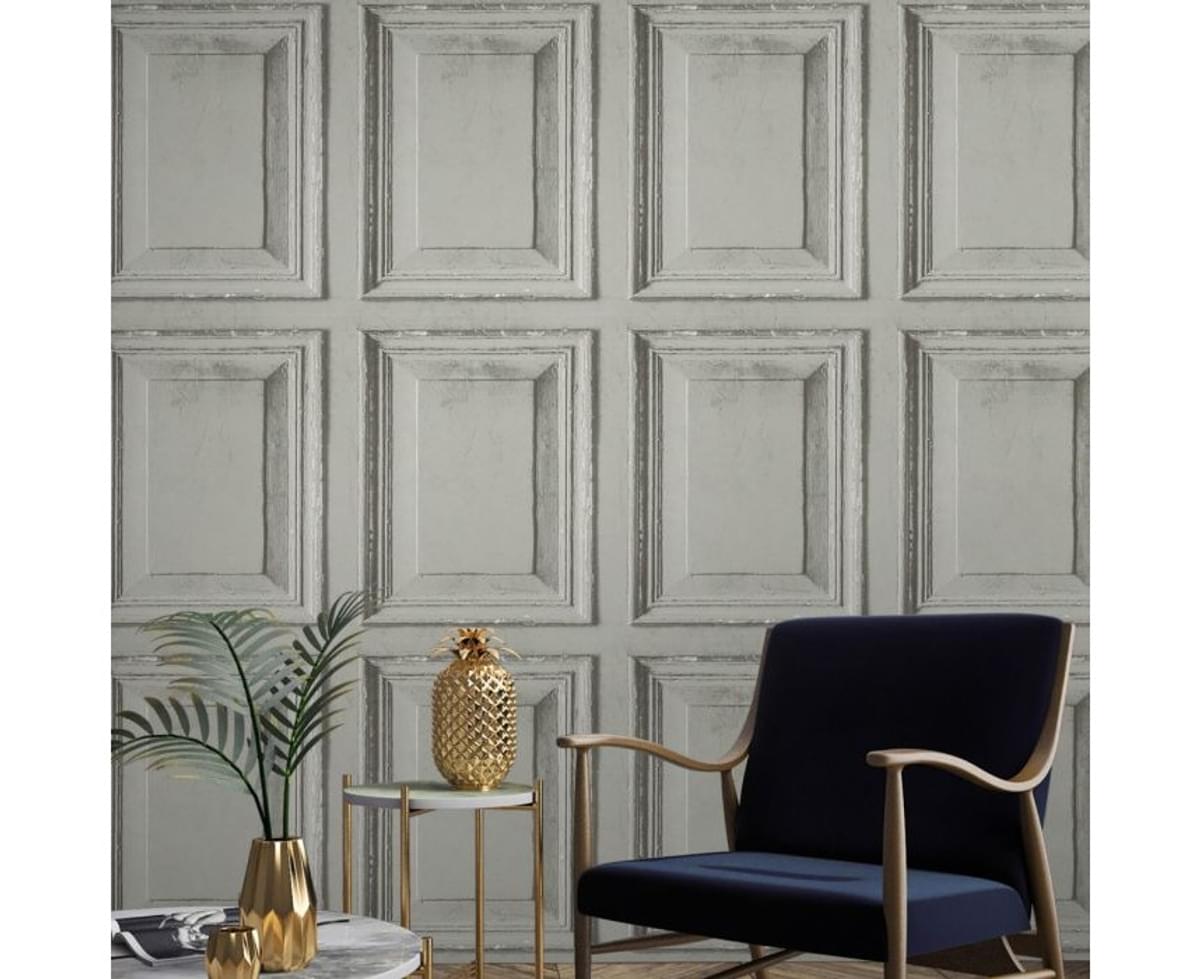 Grandeco Wood Panel Wallpaper Grey