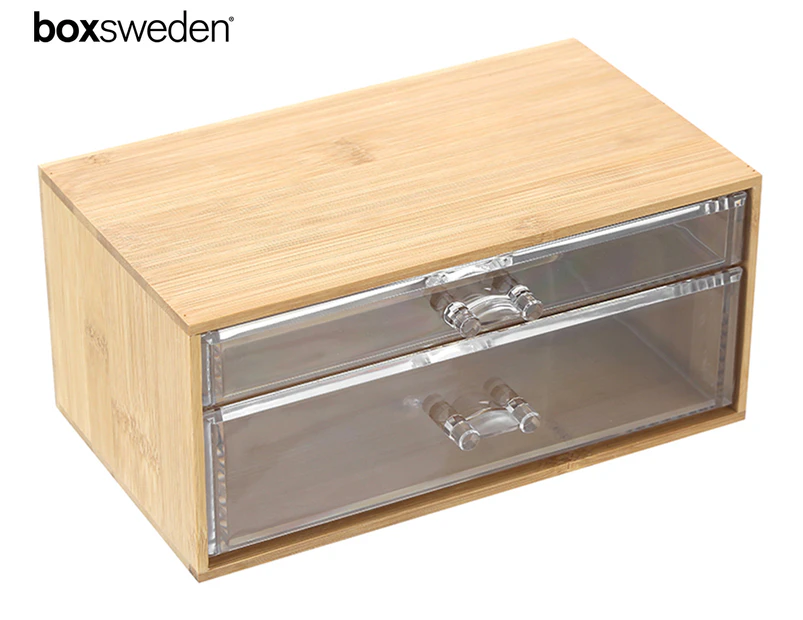 Boxsweden 24cm Bano Bamboo 2-Drawer Container - Natural/Clear