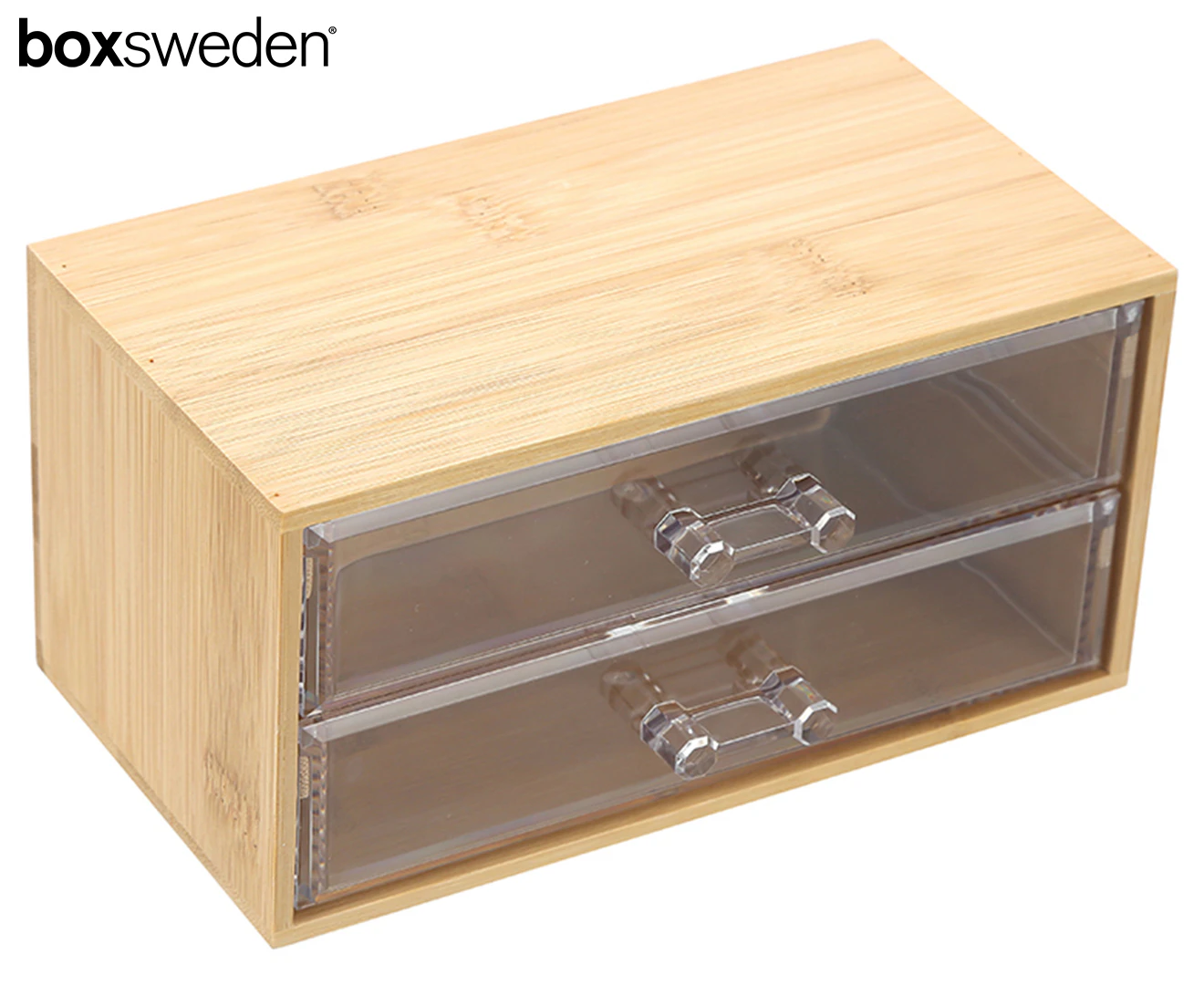 Boxsweden 19cm Bano Bamboo 2-Drawer Container - Natural/Clear